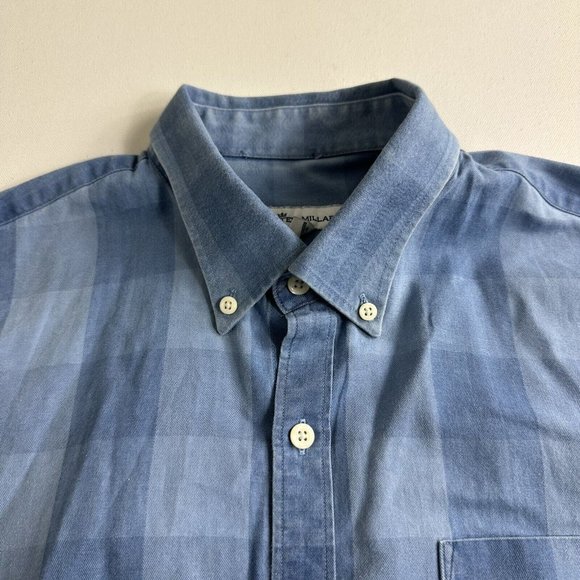 Peter Millar Blue Plaid Check 100% Linen Button-down Shirt Mens Size Large Prep - Picture 4 of 9